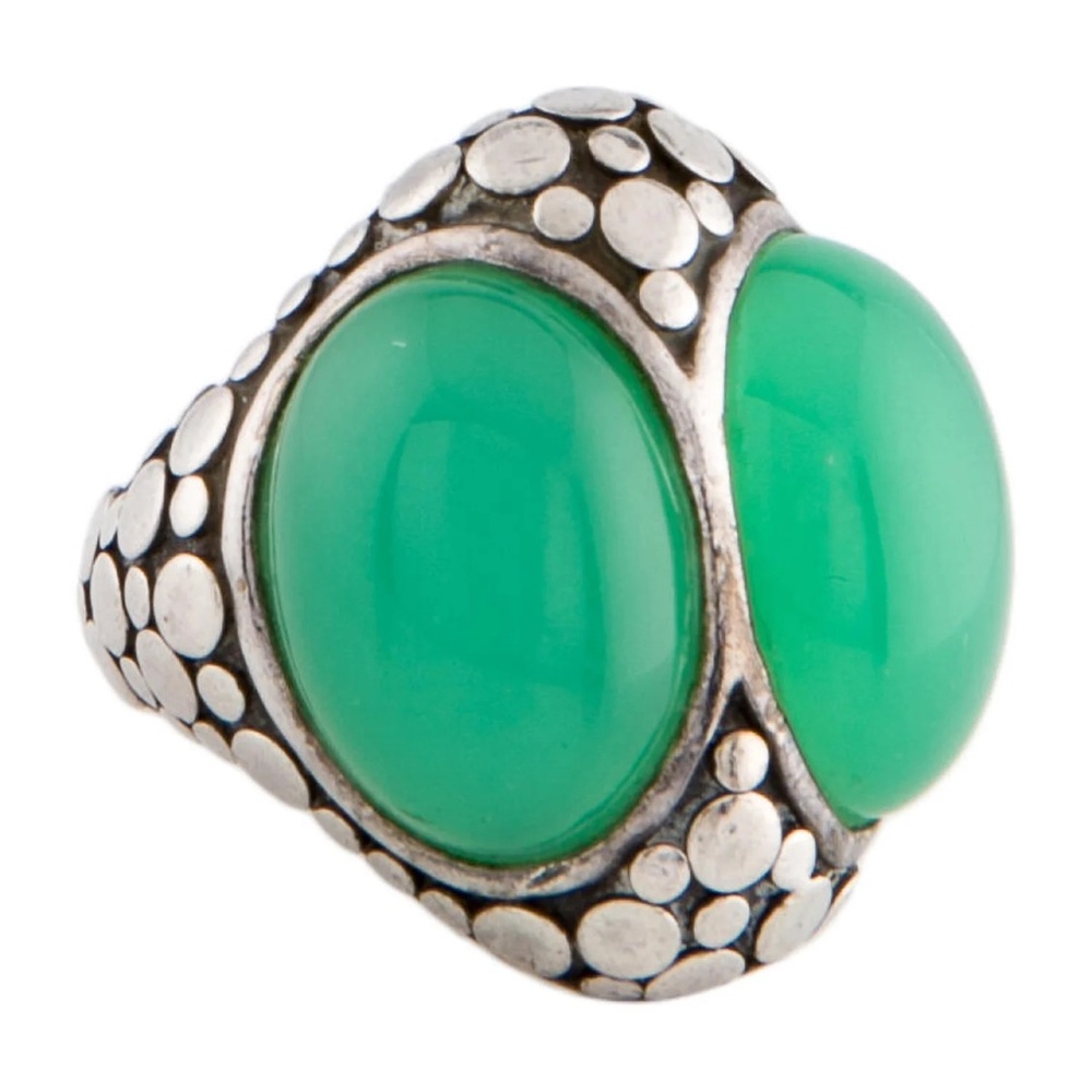 Vintage JOHN HARDY Sterling Silver Double Chrysoprase Dot Ring Size 6